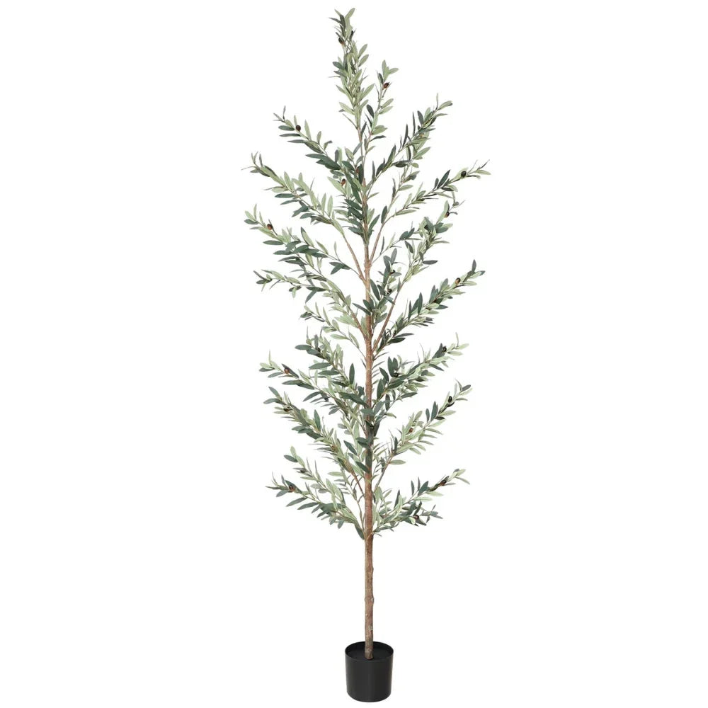 9ft artificial olive tree in a double-height living room corner