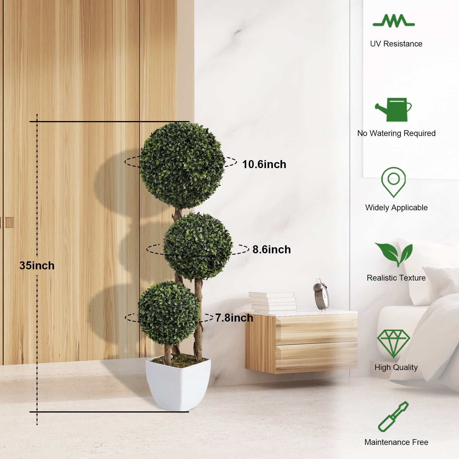 2 Pieces 36in (3ft) Fake Topiary Triple Ball Boxwood Tree