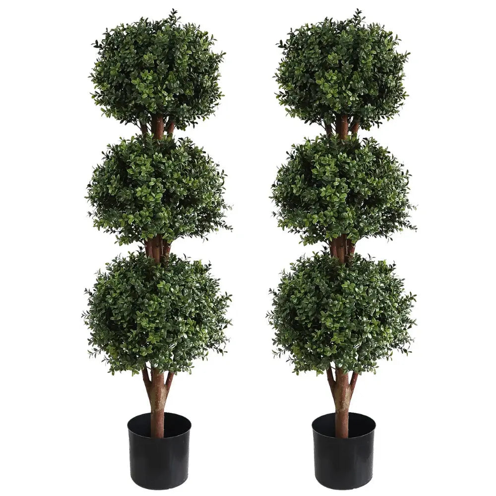 2 Pieces 46.5in(3.87ft) Artificial Topiary Triple Ball Boxwood Tree momoplant