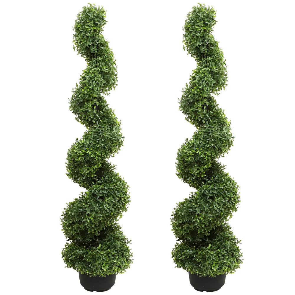2 Pieces 43in(3.6ft) Artificial Boxwood Spiral Topiary Tree momoplant