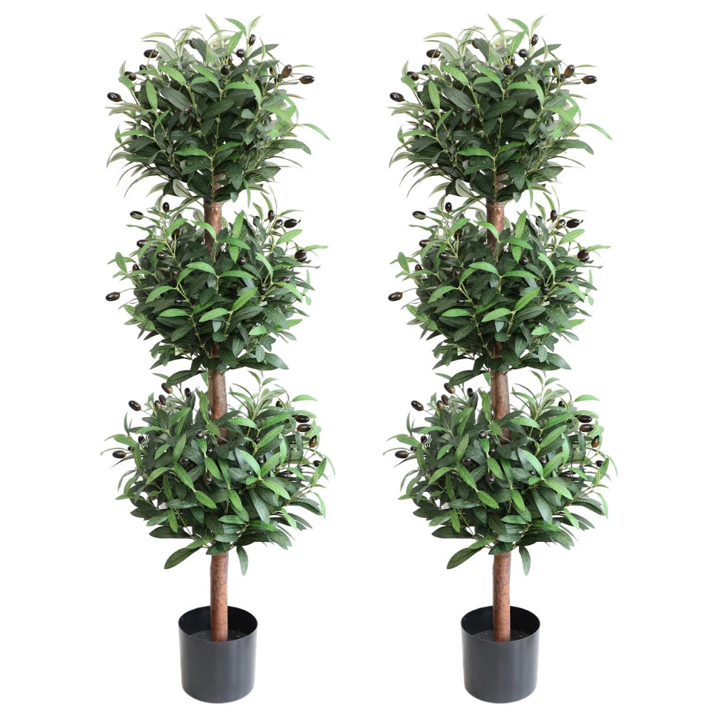 2 Pieces 47in(4ft) Artificial Topiary Olive Triple Ball Trees momoplant