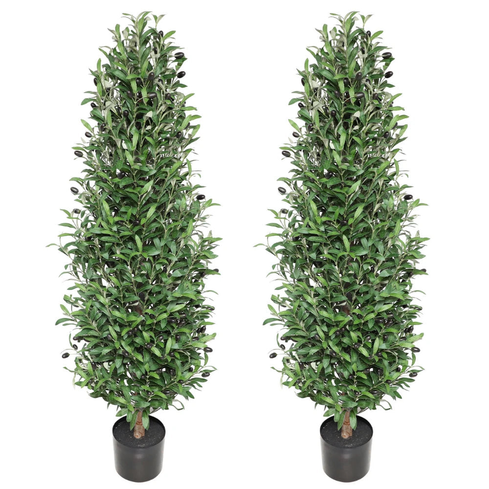 2 Pieces 51in(4.3ft) Artificial Cone Topiary Olive Trees momoplant