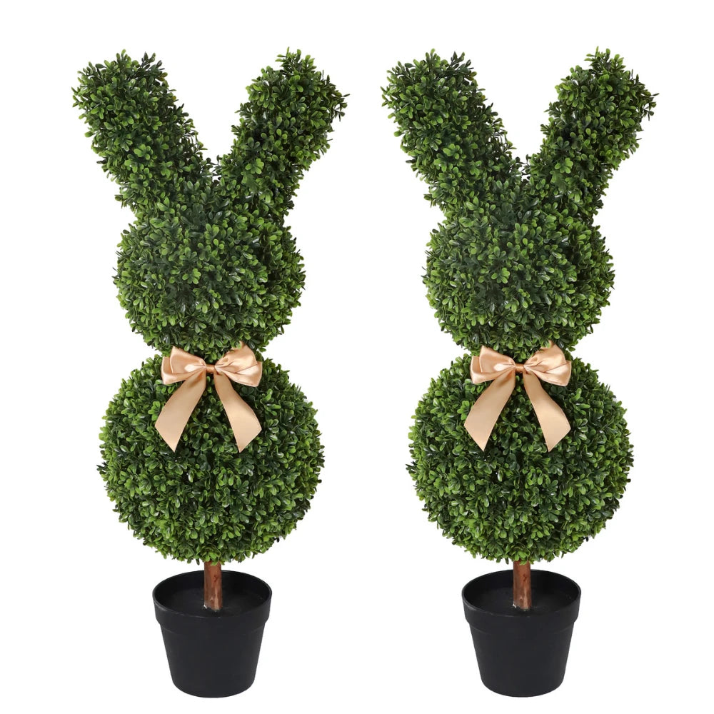 2 Pieces 36in(3ft) Artificial Topiary Rabbit Shapped Boxwood Tree momoplant