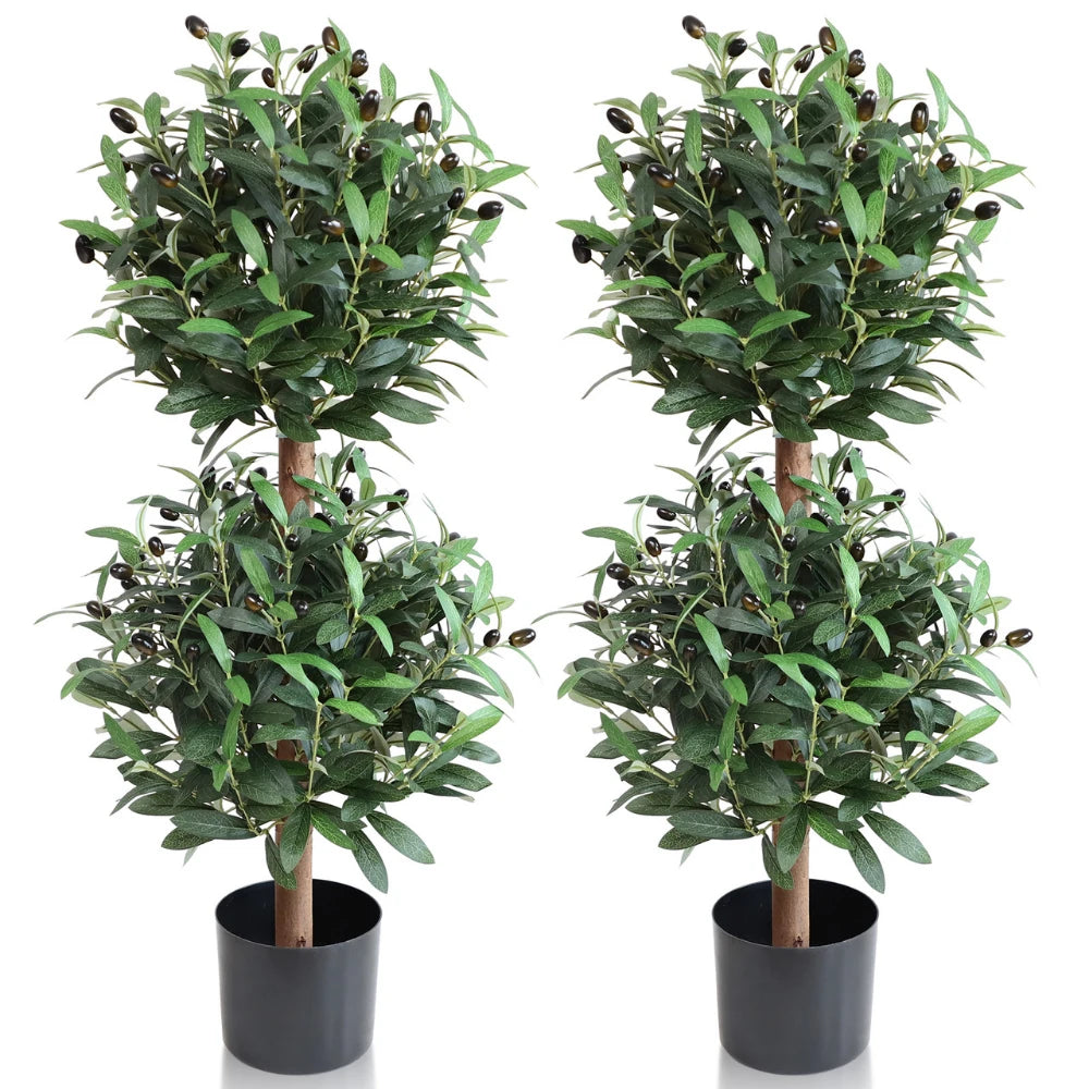 2 Pieces 35in(3ft) Artificial Topiary Olive Double Ball Trees