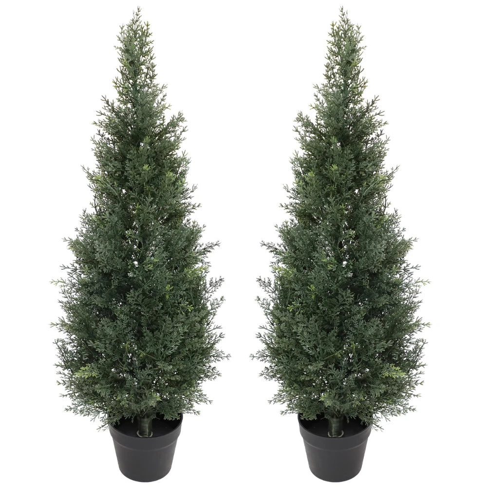 2 Pieces 37in(3.1ft) Artificial Topiary Cedar Trees momoplant