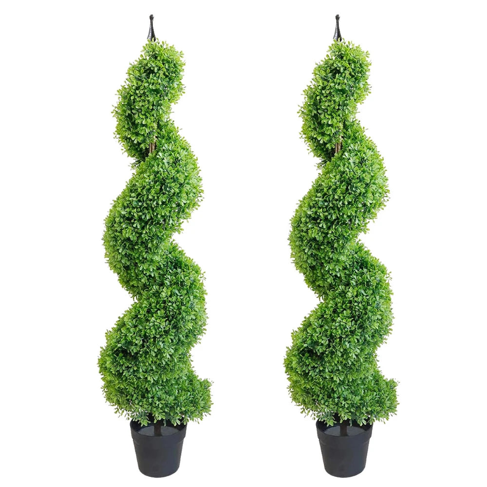 2 Pieces 43In(3.6ft) Light Green Artificial Boxwood Topiary Spiral Tree momoplant