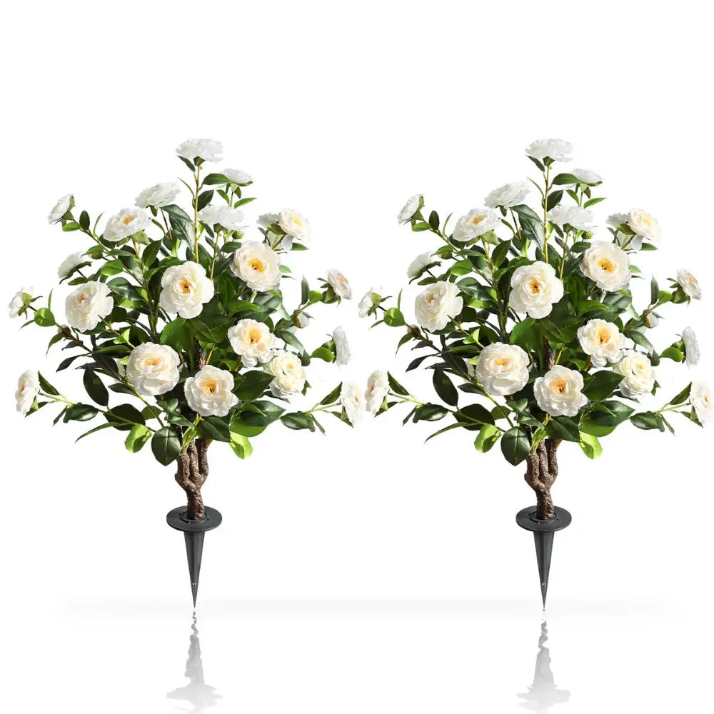 2 Pieces 36in(3ft) Artificial Flower White Camellia Spike Tree momoplant