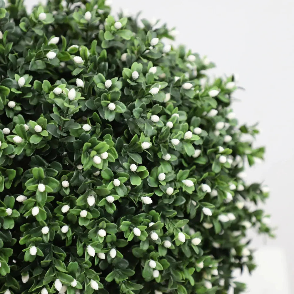 2 Pieces 20in(1.6ft) Artificial Boxwood White Flowers Topiary Ball Tree - Momoplant-artificial-rtificielle-rtificiais-aux-ake-alsas-alsos-ilk-mitation-lastic-ealistic