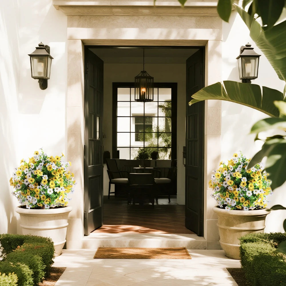 2 Pieces 23in(2ft) Artificial White Yellow Mums Flower Ball momoplant