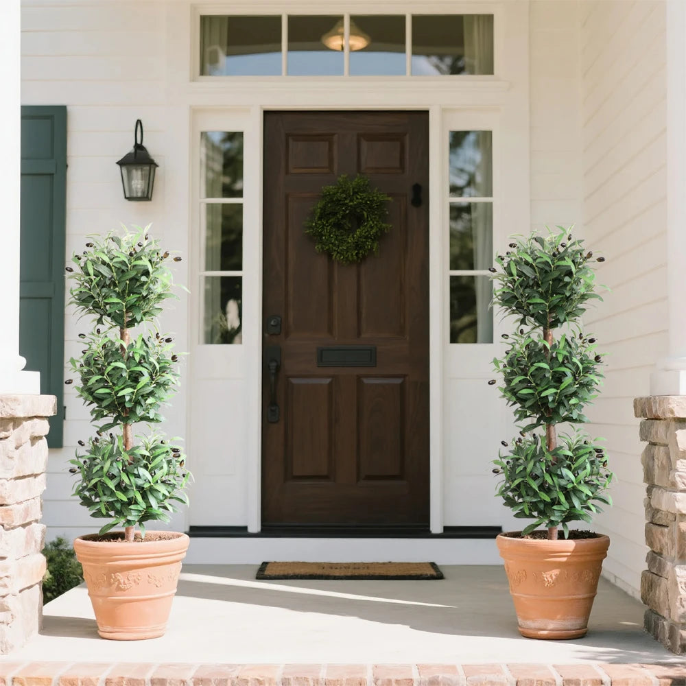 2 Pieces 47in(4ft) Artificial Topiary Olive Triple Ball Trees momoplant
