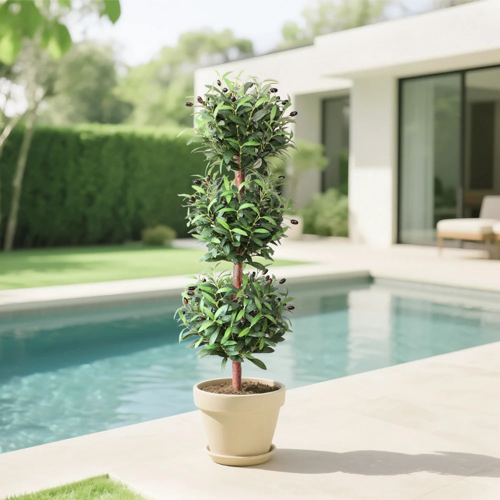 2 Pieces 47in(4ft) Artificial Topiary Olive Triple Ball Trees momoplant