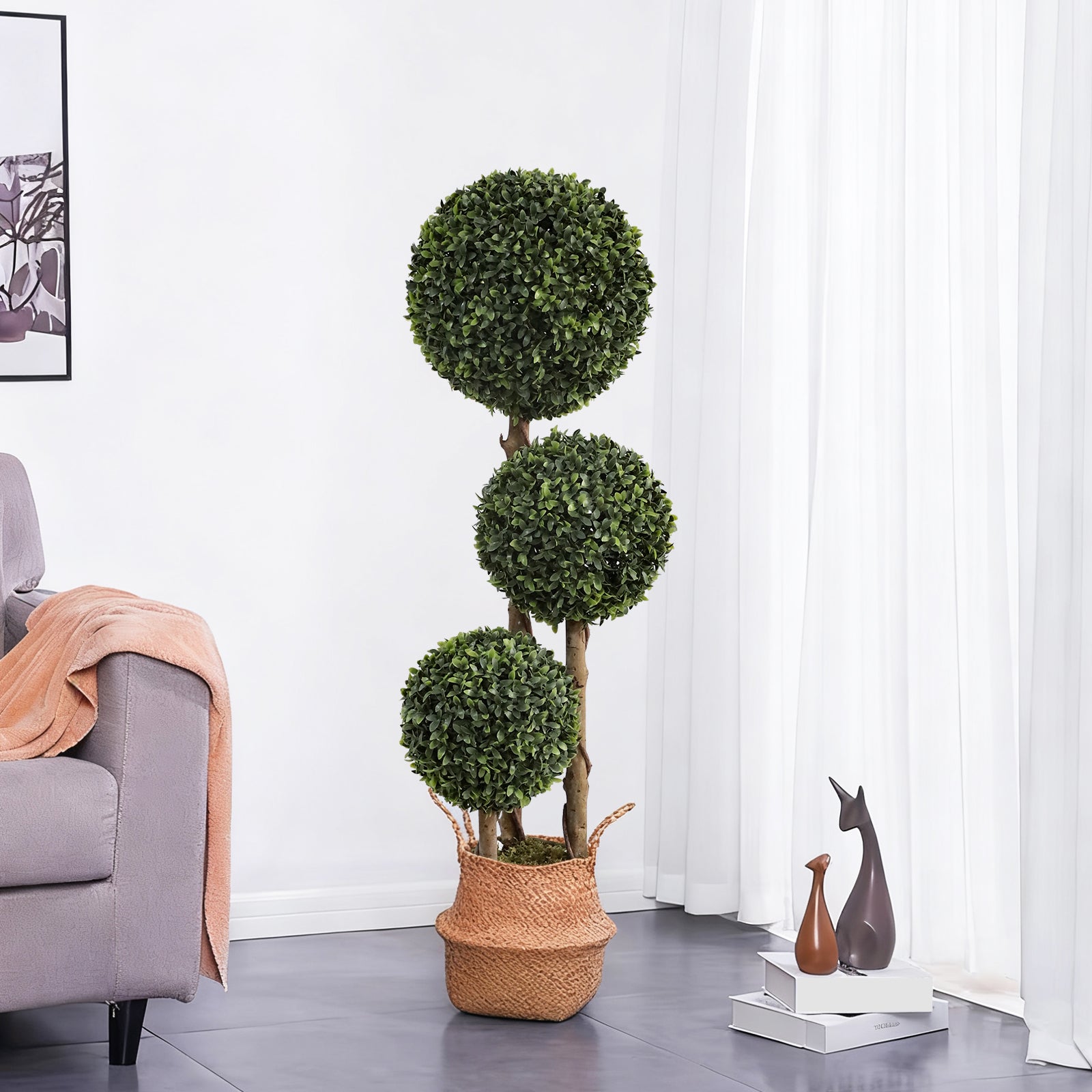 2 Pieces 36in (3ft) Fake Topiary Triple Ball Boxwood Tree