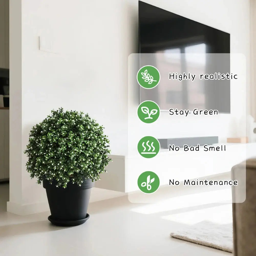 2 Pieces 20in(1.6ft) Artificial Boxwood White Flowers Topiary Ball Tree - Momoplant-artificial-rtificielle-rtificiais-aux-ake-alsas-alsos-ilk-mitation-lastic-ealistic
