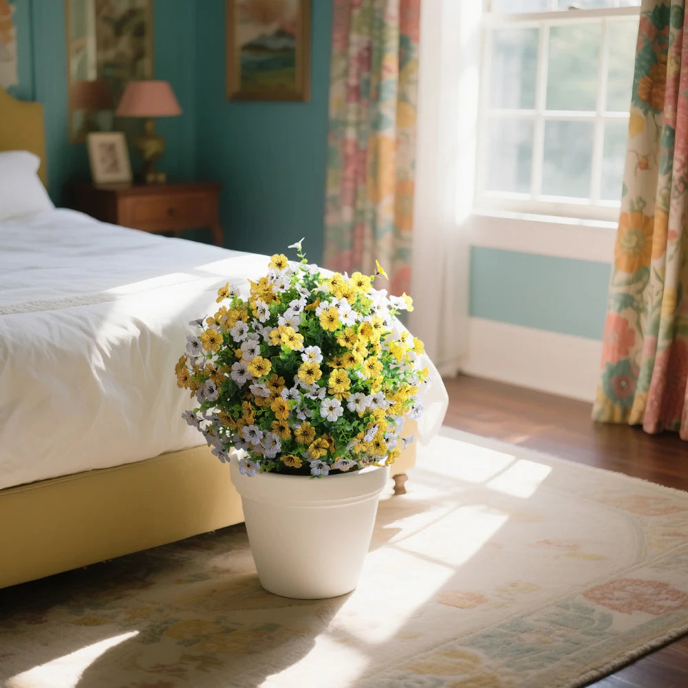 2 Pieces 23in(2ft) Artificial White Yellow Mums Flower Ball momoplant