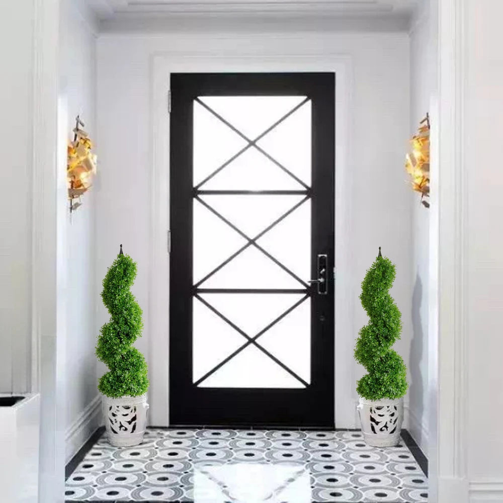 2 Pieces 35In(3ft) Light Green Artificial Boxwood Topiary Spiral Tree momoplant