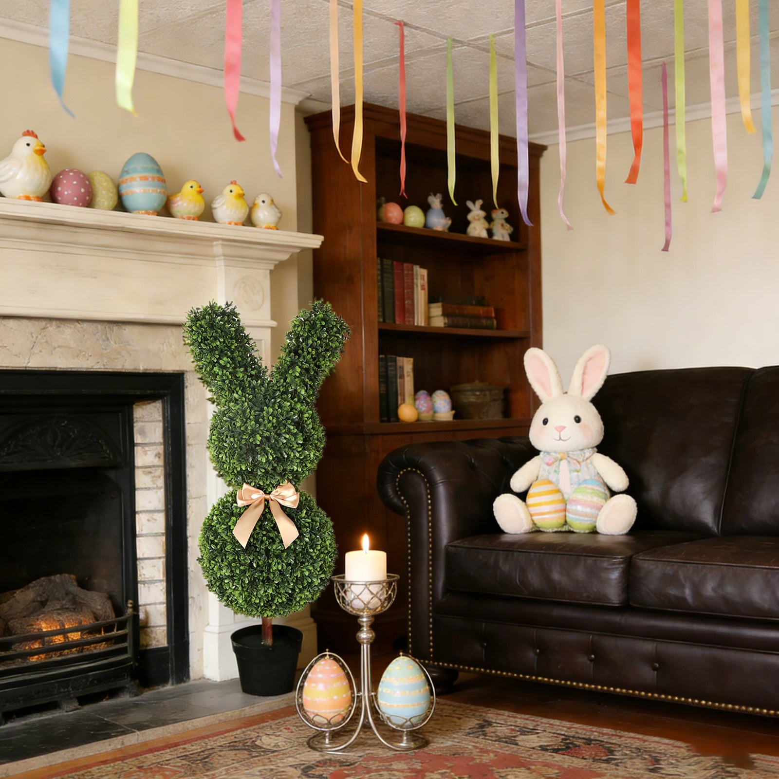 2 Pieces 36in(3ft) Artificial Trimmed Easter Bunny Topiary