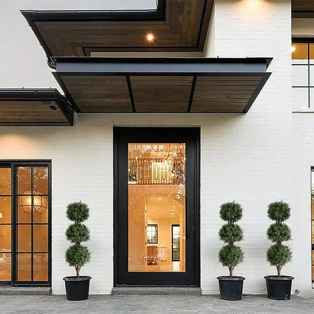 2 Pieces 46.5in(3.87ft) Artificial Topiary Triple Ball Boxwood Tree momoplant