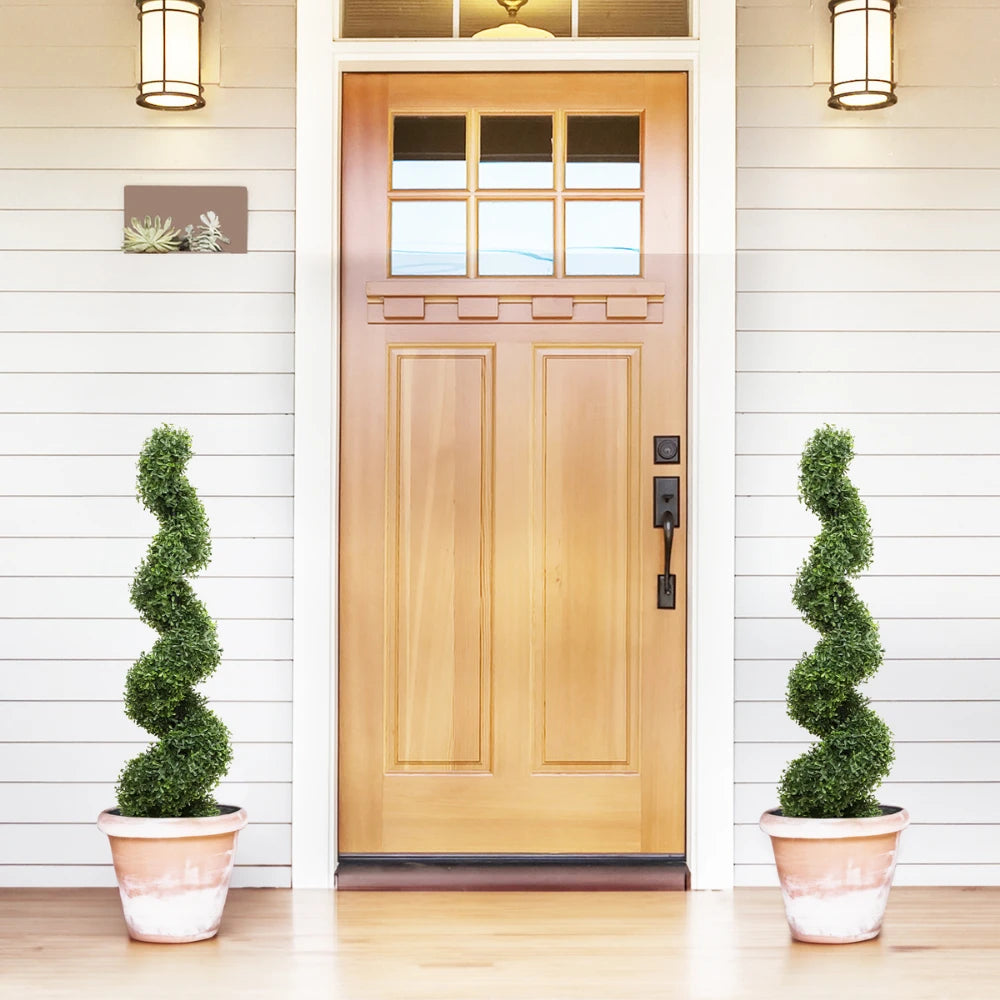2 Pieces 43in(3.6ft) Artificial Boxwood Spiral Topiary Tree momoplant