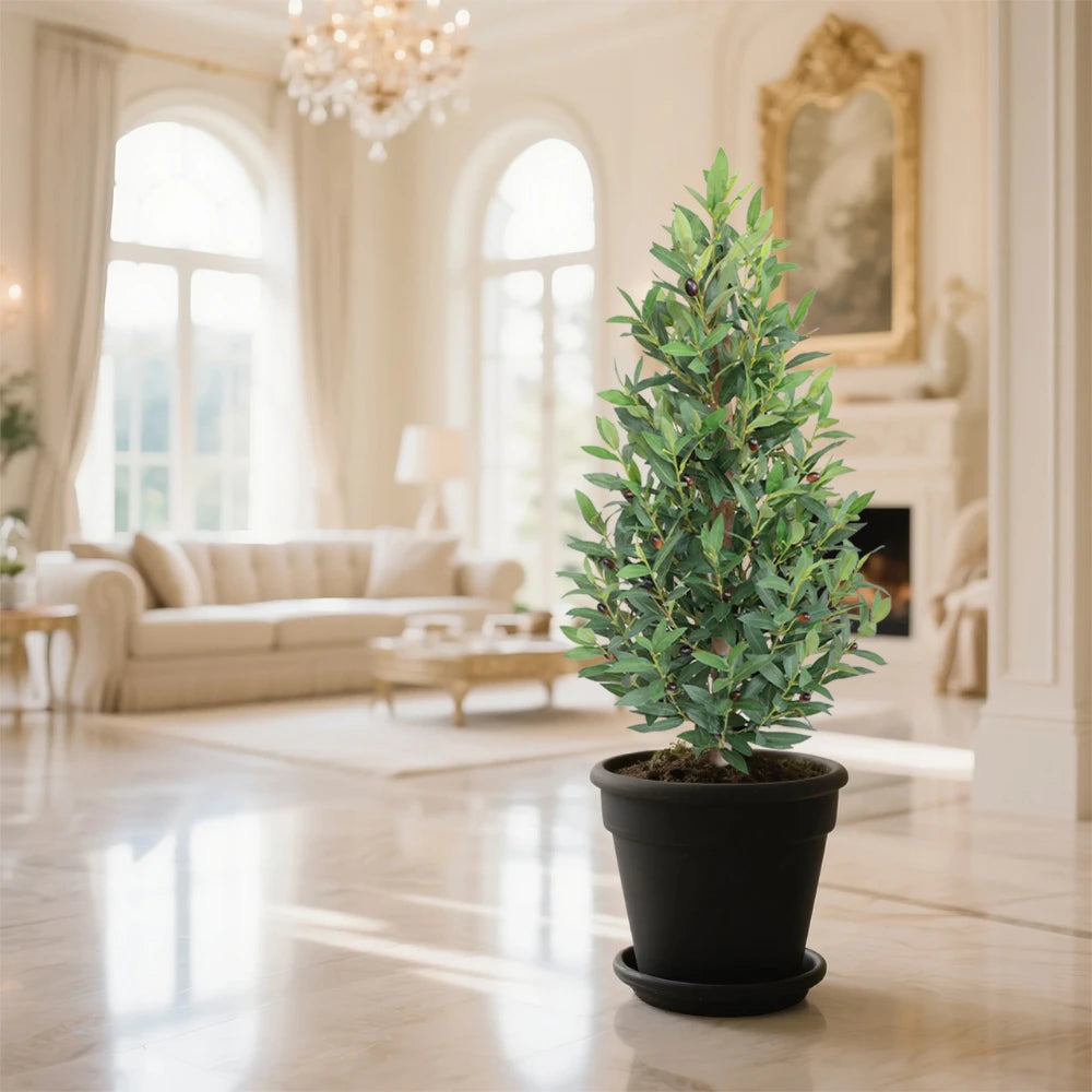 2 Pieces 35in(3ft) Artificial Cone Topiary Olive Trees momoplant