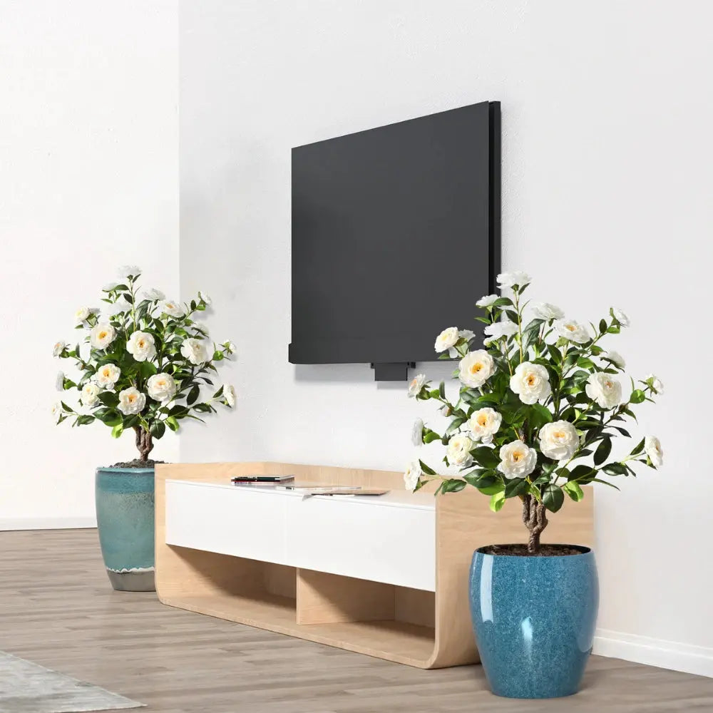 2 Pieces 36in(3ft) Artificial Flower White Camellia Spike Tree momoplant