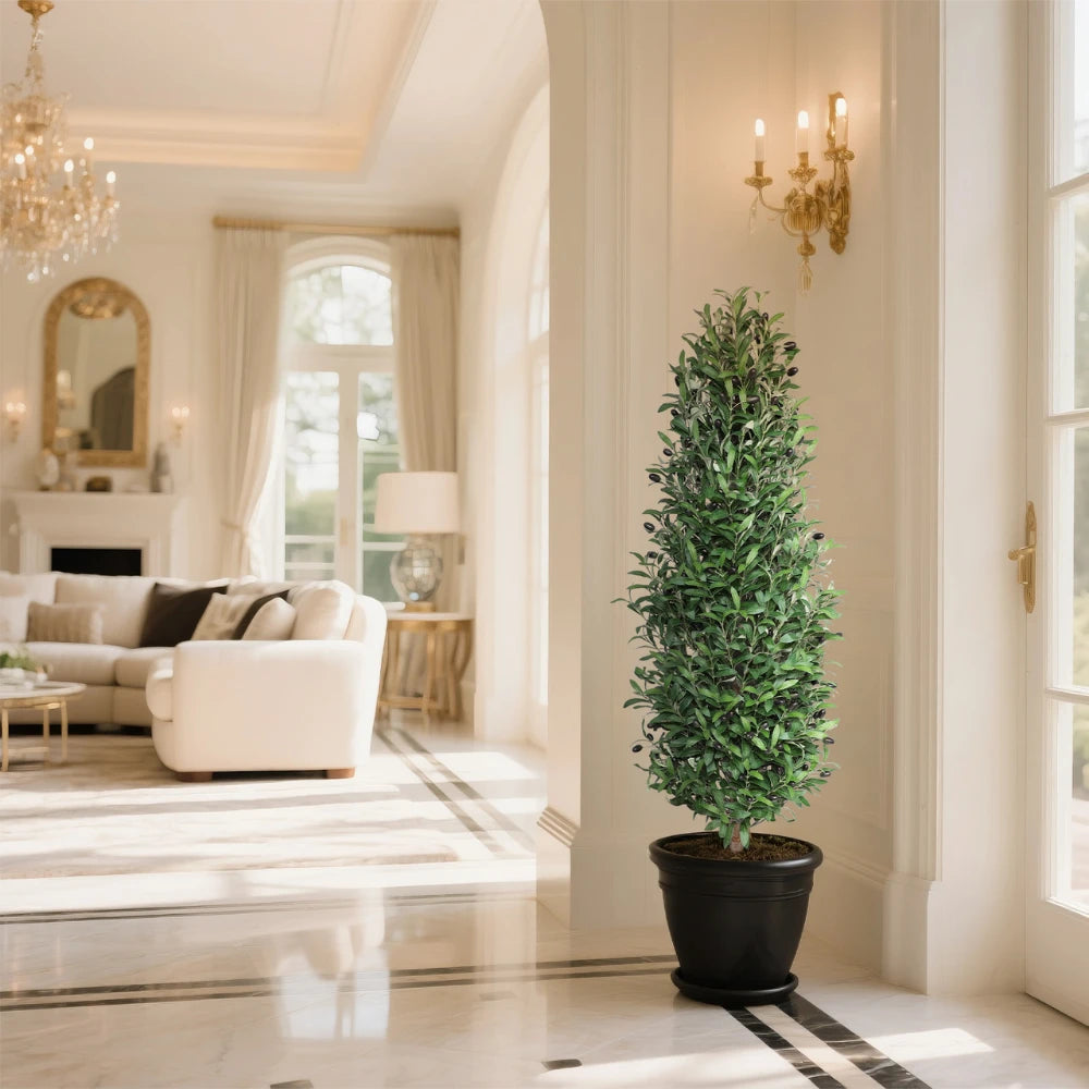 2 Pieces 51in(4.3ft) Artificial Cone Topiary Olive Trees