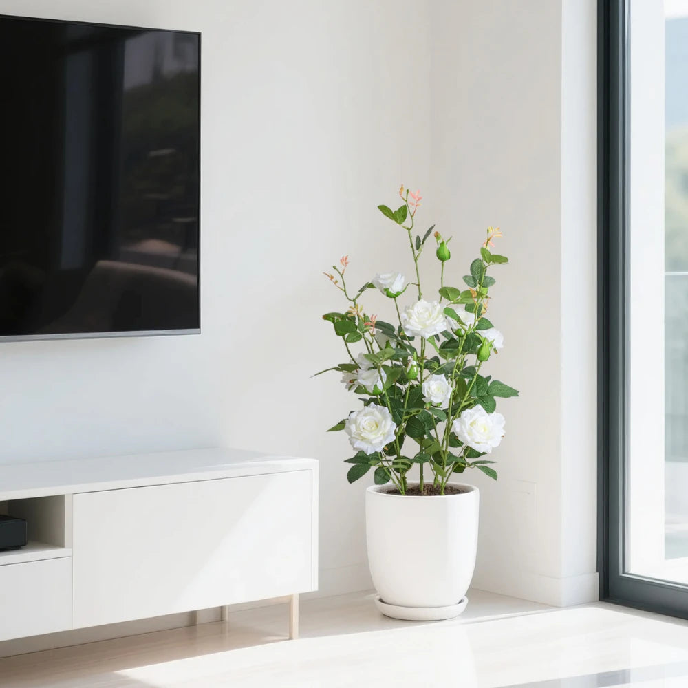 27in(2.3ft) Artificial White Rose Flowers momoplant