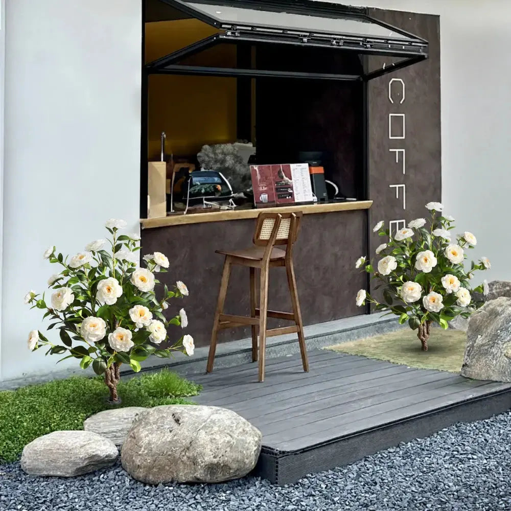 2 Pieces 36in(3ft) Artificial Flower White Camellia Spike Tree momoplant