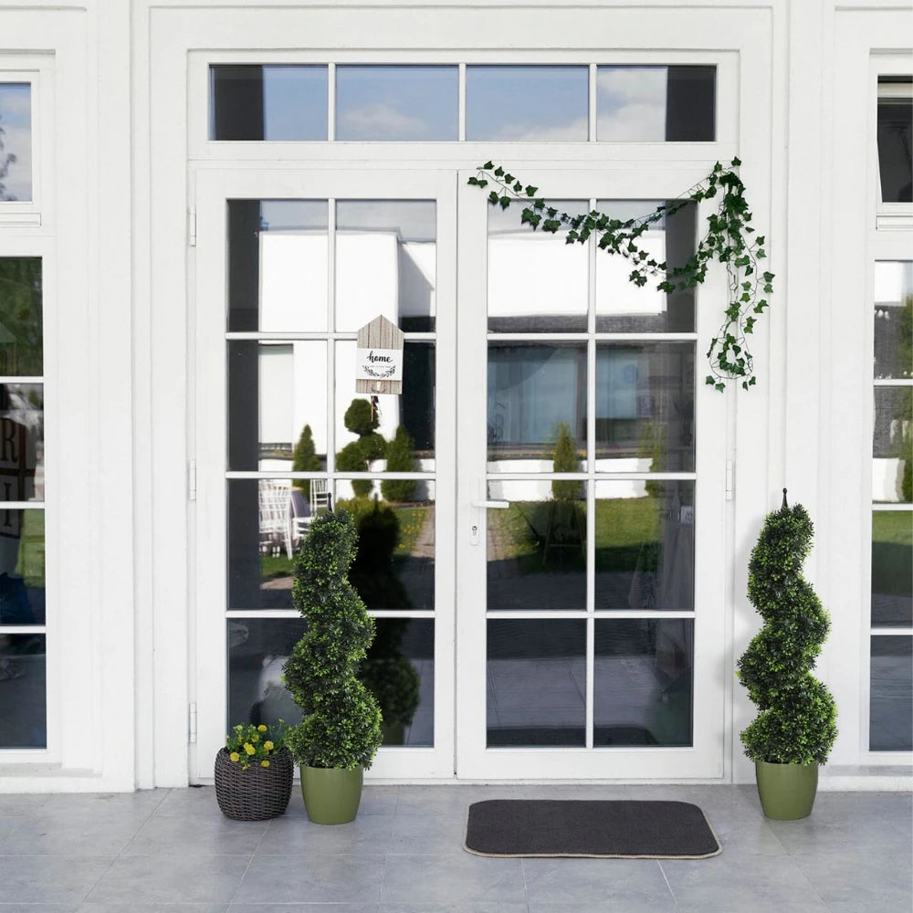 2 Pieces 35In(3ft) Dark Green Artificial Boxwood Topiary Spiral Tree momoplant