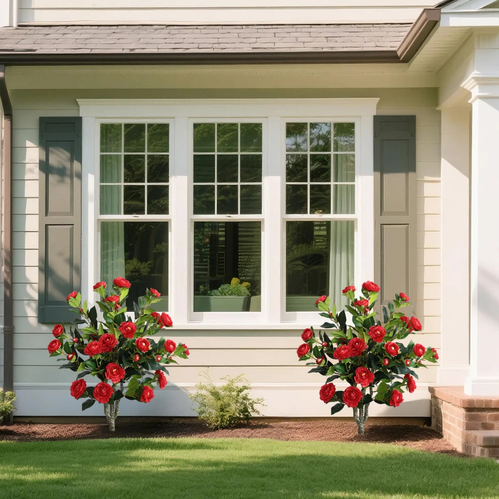 2 Pieces 37in(3.1ft) Artificial Flower Red Camellia Spike Tree momoplant