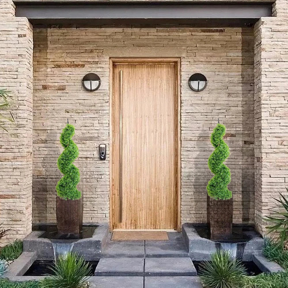 2 Pieces 43In(3.6ft) Light Green Artificial Boxwood Topiary Spiral Tree momoplant