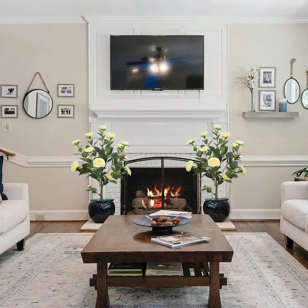 2 Pieces 31.5in(2.6ft) Artificial Topiary Yellow Camellia Tree momoplant