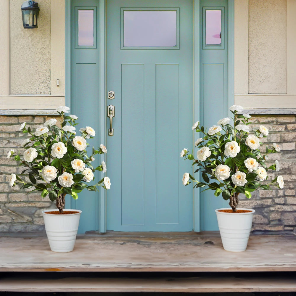 2 Pieces 36in(3ft) Artificial Flower White Camellia Spike Tree