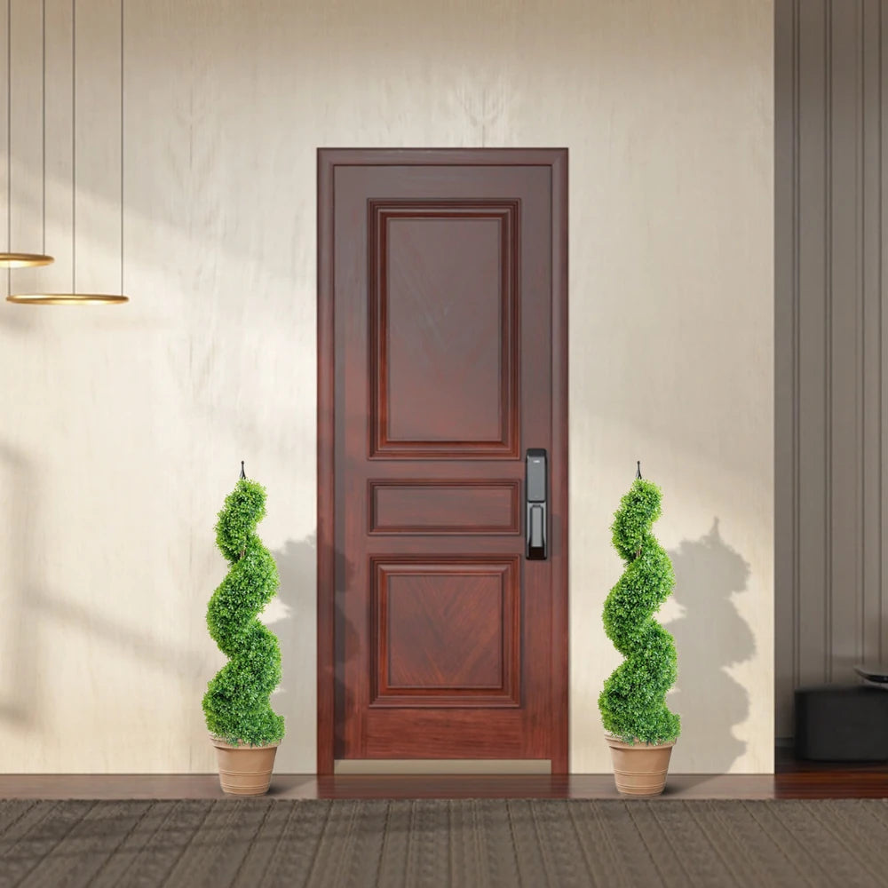 2 Pieces 43In(3.6ft) Light Green Artificial Boxwood Topiary Spiral Tree momoplant