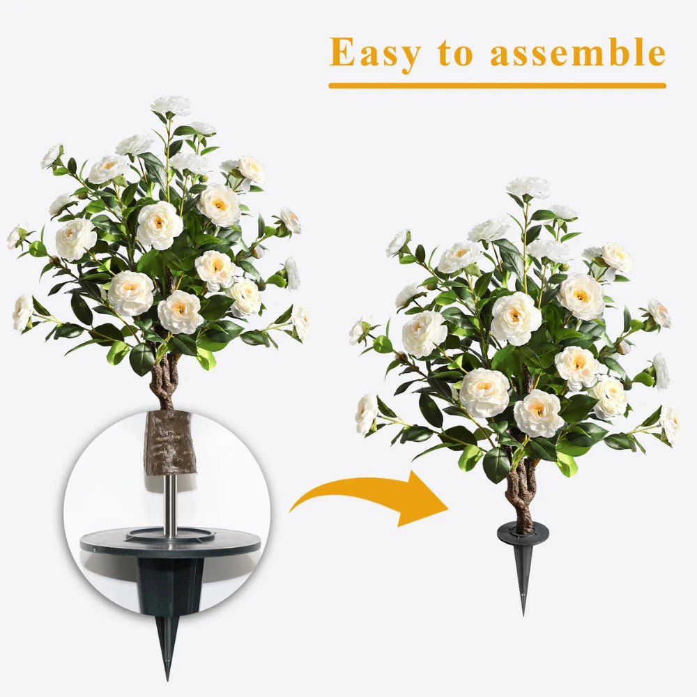 2 Pieces 36in(3ft) Artificial Flower White Camellia Spike Tree