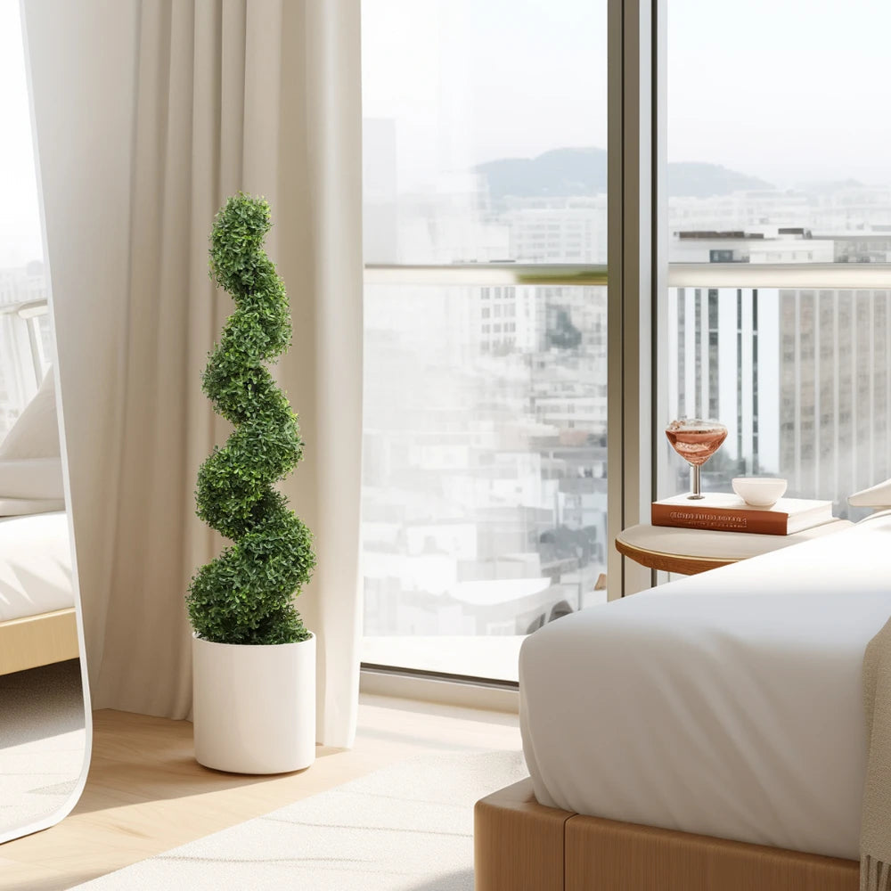2 Pieces 43in(3.6ft) Artificial Boxwood Spiral Topiary Tree momoplant