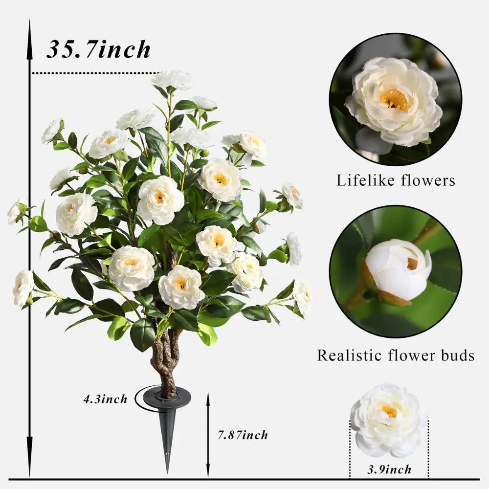 2 Pieces 36in(3ft) Artificial Flower White Camellia Spike Tree momoplant
