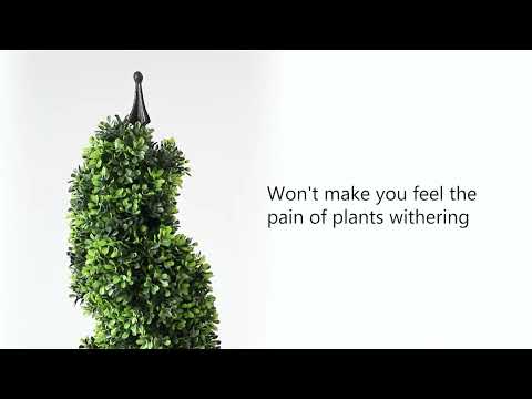 2 Pieces 35In(3ft) Dark Green Artificial Boxwood Topiary Spiral Tree