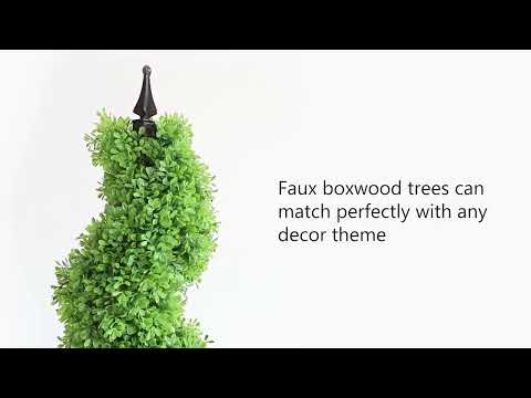 2 Pieces 35In(3ft) Light Green Artificial Boxwood Topiary Spiral Tree