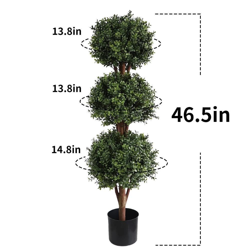 2 Pieces 46.5in(3.87ft) Artificial Topiary Triple Ball Boxwood Tree