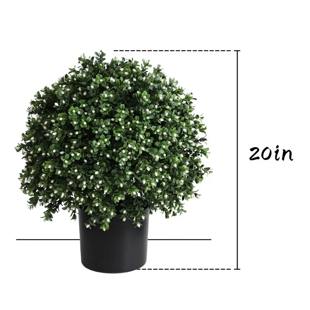 2 Pieces 20in(1.6ft) Artificial Boxwood White Flowers Topiary Ball Tree - Momoplant-artificial-rtificielle-rtificiais-aux-ake-alsas-alsos-ilk-mitation-lastic-ealistic