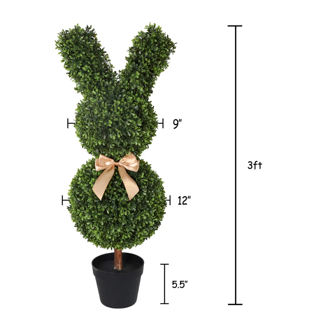 2 Pieces 36in(3ft) Artificial Topiary Rabbit Shapped Boxwood Tree momoplant