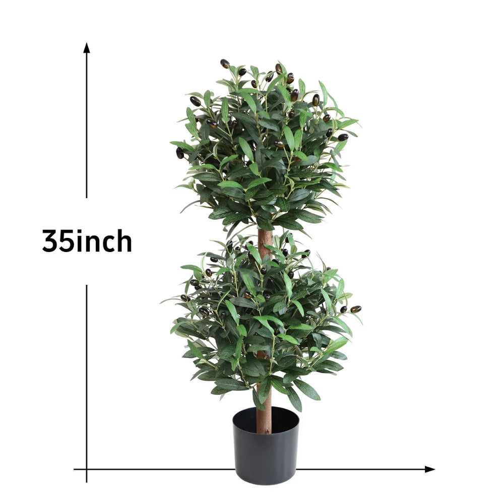 2 Pieces 35in(3ft) Artificial Topiary Olive Double Ball Trees