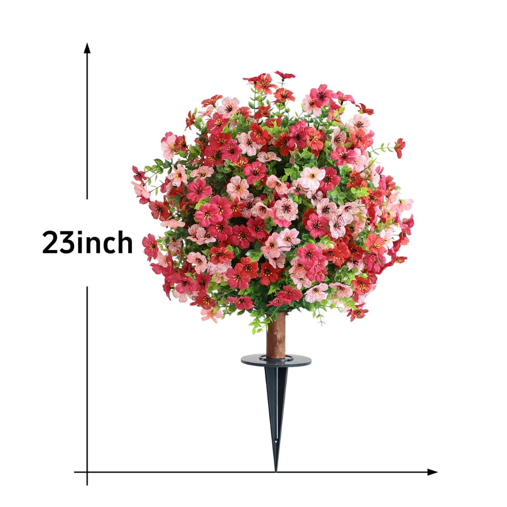 2 Pieces 23in(2ft) Artificial Red Pink Mums Flower Ball momoplant