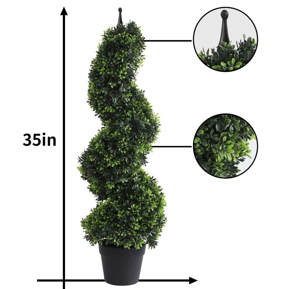 2 Pieces 35In(3ft) Dark Green Artificial Boxwood Topiary Spiral Tree momoplant