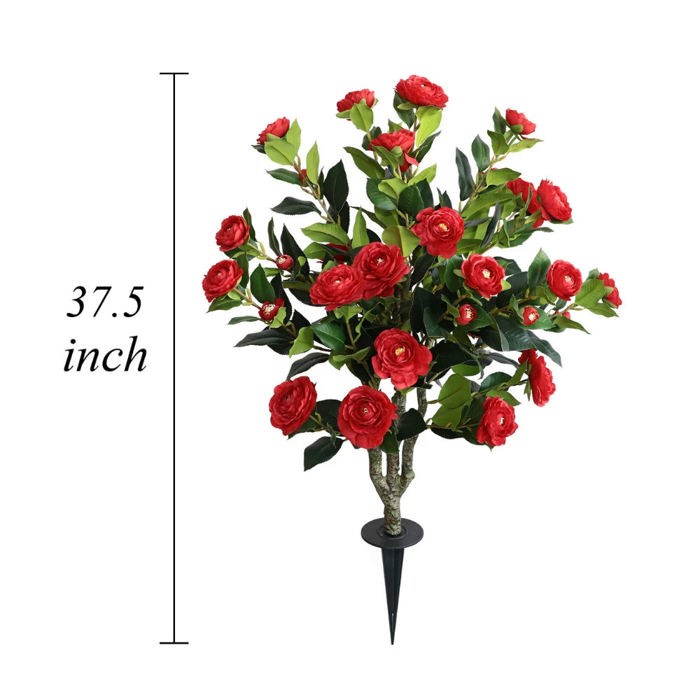 2 Pieces 37in(3.1ft) Artificial Flower Red Camellia Spike Tree