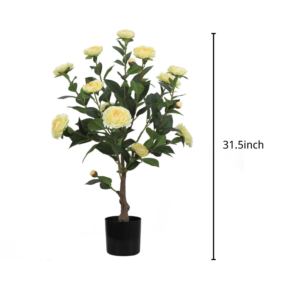 2 Pieces 31.5in(2.6ft) Artificial Topiary Yellow Camellia Tree momoplant