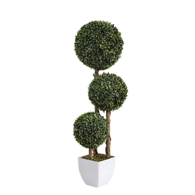 2 Pieces 36in (3ft) Fake Topiary Triple Ball Boxwood Tree