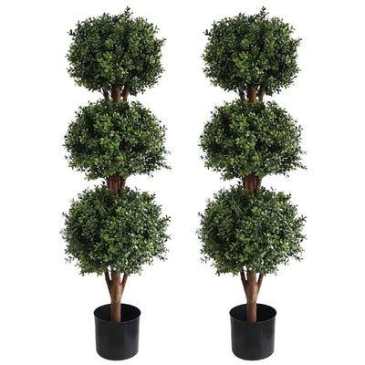 2 Pieces 46.5in(3.87ft) Artificial Topiary Triple Ball Boxwood Tree momoplant