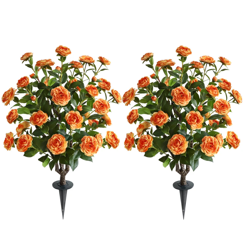 2 Pieces 36in(3ft) Artificial Flower Orange Camellia Spike Tree