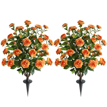 2 Pieces 36in(3ft) Artificial Flower Orange Camellia Spike Tree